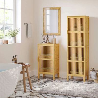 Sideboards - Storage sideboard with 3 shelves, varnished bamboo wood - AOSOM BUSINESS