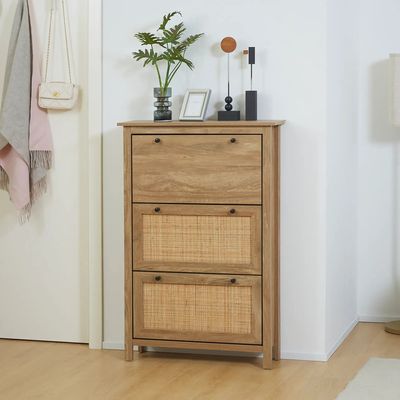 Chests of drawers - Shoe cabinet with 3 drop-down doors in rattan cane effect - AOSOM BUSINESS