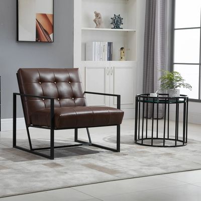 Armchairs - Chesterfield lounge chair upholstered in black metal and chocolate PU - AOSOM BUSINESS