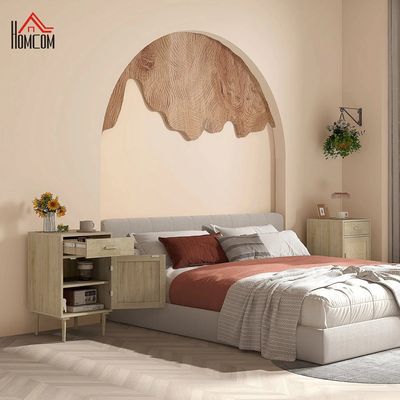 Night tables - Natural style bedside table - door, shelf, drawer - rattan cane with light wood look - AOSOM BUSINESS