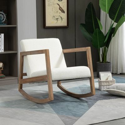 Armchairs - Rocking lounge chair in rubberwood with sheepskin effect - AOSOM BUSINESS