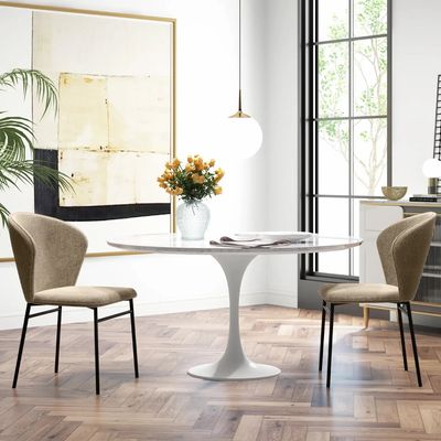 Chairs - Set of 2 chairs with black steel wrap-around backrest and linen-look fabric - AOSOM BUSINESS
