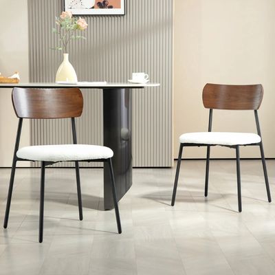 Chaises - Lot de 2 chaises style vintage métal noir aspect bois effet laine bouclée blanc crème - AOSOM BUSINESS