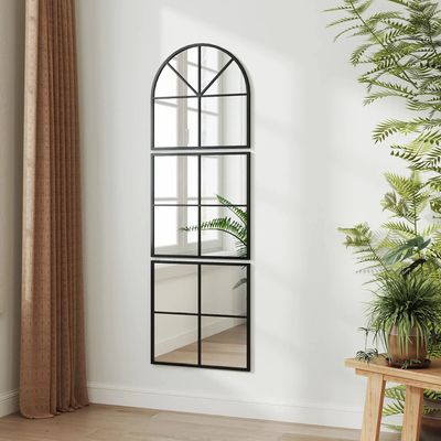 Mirrors - Metal triptych workshop mirror 60x180 cm black glasshouse style - AOSOM BUSINESS