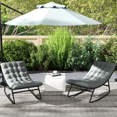 Armchairs - Set of 2 Chesterfield style garden rocking chairs with mattress in grey - AOSOM BUSINESS