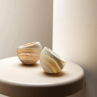 Candlesticks and candle holders - Candle holder Curved alabaster stone–crafted elegant design - tealight - MAISON ZOE
