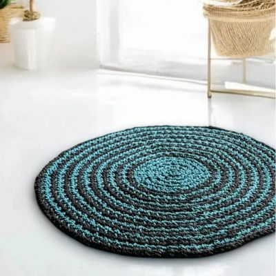 Contemporary carpets - Bi-color Rug Dublin – Fabric - Turquoise/Brown Finish- crochet - 120cm - MAISON ZOE