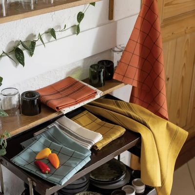 Dish towels - Kilia Checkered Linen-Cotton Tea Towel Bronze 50 X 70 - MAISON VIVARAISE - SDE VIVARAISE WINKLER