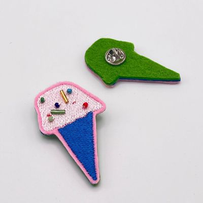Gifts - Embroidered pin "Ice Cream" - A melting talisman, stitched with joy - PETIT POIRIER