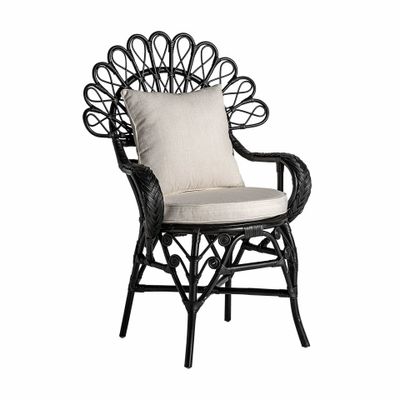 Fauteuils - Fauteuil en rotin couleur noir cassé en 75x60x113 cm - VICAL