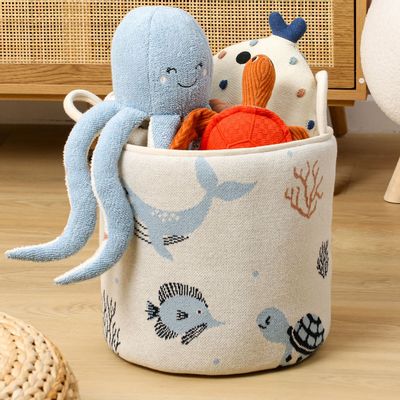 Accessoires enfants - Grand Panier de Rangement - Décor Marin - Coton Bio - POMME