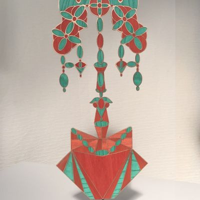 Sculptures, statuettes et miniatures - Masque-sculpture en marqueterie bois et cuivre – Battement - ATELIER NATHALIE MELON
