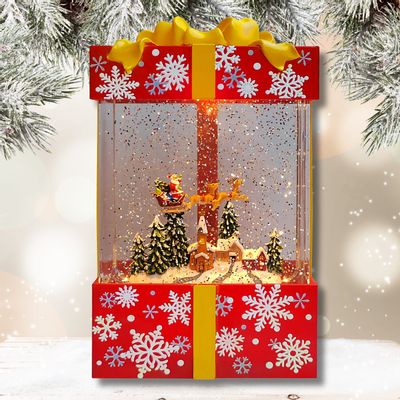 Other Christmas decorations - Christmas LED Gift Box Snow Globe – Santa Sleigh Village Scene (Warm White LED & Music) – DC Option - BLUE STAR B.V.