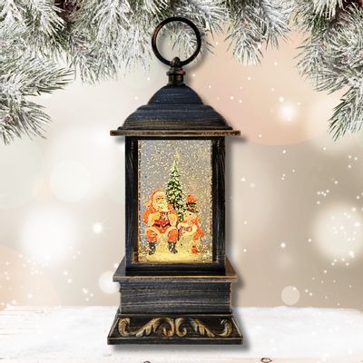 Other Christmas decorations - Christmas LED Snow Globe Lantern – Santa & Snowman, Bronze Finish, Mus - BLUE STAR B.V.
