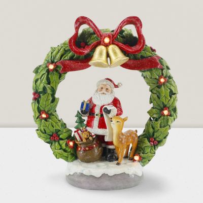 Autres décorations de Noël - Couronne de Noël LED – Père Noël avec Renne et Cadeaux (Lumière Blanc Chaud) - BLUE STAR B.V.