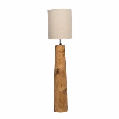 Table lamps - Teak table lamp with linen shade - AGATHE M - HYDILE