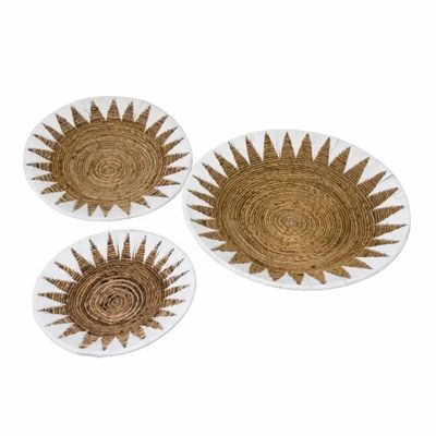 Other wall decoration - Set of 3 decorative wicker and wool plates with hooks - NOEMIE - HYDILE
