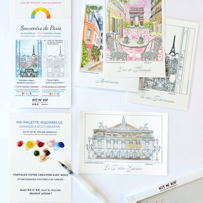 Cadeaux - Kit aquarelle nomade – Souvenirs de Paris (tout inclus) | Kit n’ Kif - ATELIER MANDALA