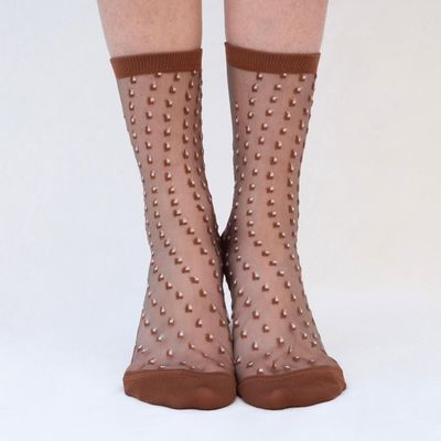 Cadeaux - Crescent Dunes Brune 39-41 : chaussettes transparentes à pois - ATELIER ST EUSTACHE