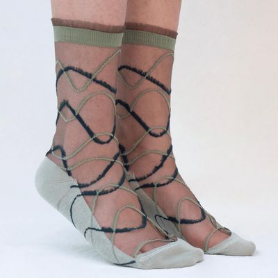 Cadeaux - Riflessi Sauge 36-38 : chaussettes transparentes à courbes - ATELIER ST EUSTACHE