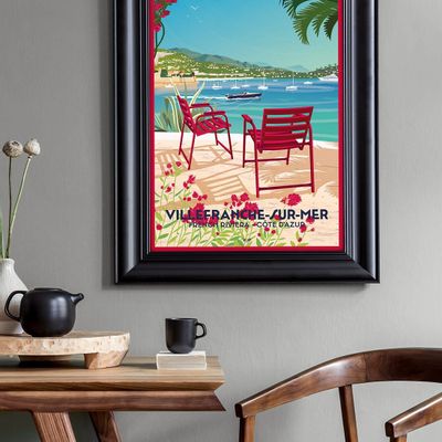 Affiches - Affiche DOZ Villefranche-sur-mer, les chaises rouges, Côte d'Azur - LA MAISON JOSÉPHINE