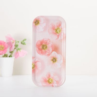 Plateaux - Plateau long de service design - Fleurs roses en trompe-l'œil 15x32 cm - MONBOPLATO