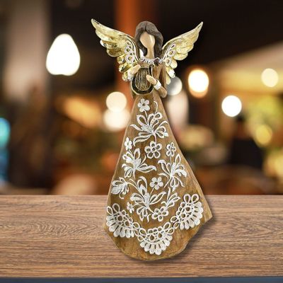 Crèches et santons - Figurine d’ange de Noël – Harpe - BLUE STAR B.V.