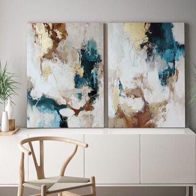 Office design and planning - « Flux » Series of handmade textured abstract paintings - MATISS ART STUDIO
