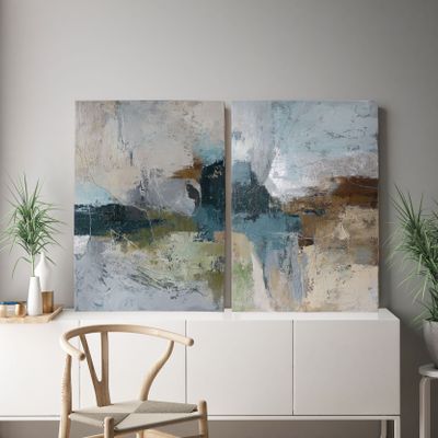 Office design and planning - « Fall » Series of handmade textured abstract paintings - MATISS ART STUDIO