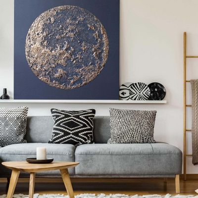 Office design and planning - « Moon » Series of handmade textured abstract paintings - MATISS ART STUDIO