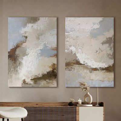 Office design and planning - « Fjord » Series of handmade textured abstract paintings - MATISS ART STUDIO
