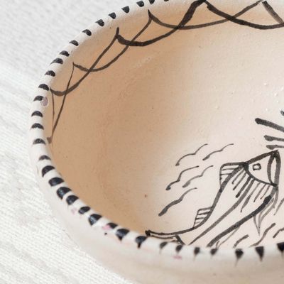 Platter and bowls - Small Burnished Clay Bowl, Fish Collection - HUAKAL
