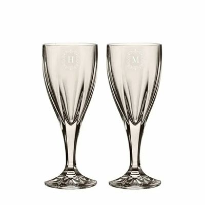 Cristallerie - Mokka Verres à vin en cristal avec les initiales pour le mariage - l'anniversaire - 2 pièces 220 ml - PEKALLA CRISTAL GLASS