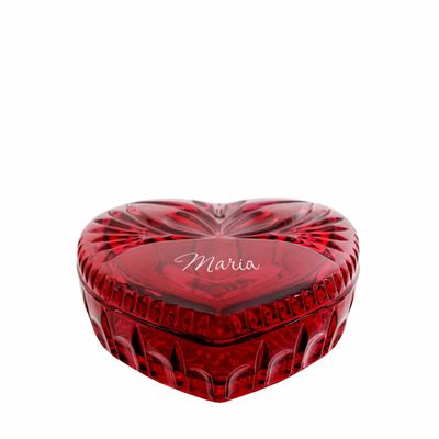 Cristallerie - Boîte à bijoux COEUR en cristal Rubin avec le nom - PEKALLA CRISTAL GLASS