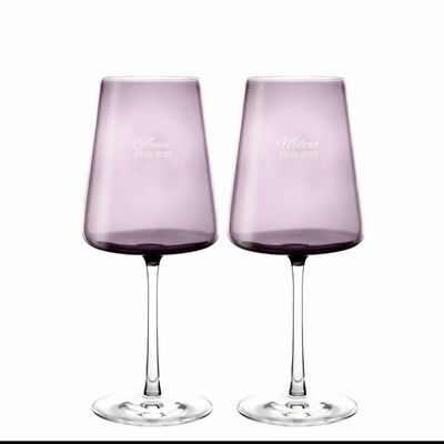 Cristallerie - Vida Verres à vin colorés Slate avec les prénoms des jeunes mariés - 2 pièces 400 ml - PEKALLA CRISTAL GLASS