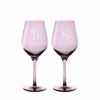 Cristallerie - Vispera Verres à vin colorés Verbe avec les initiales au mariage - 2 pièces 480 ml - PEKALLA CRISTAL GLASS