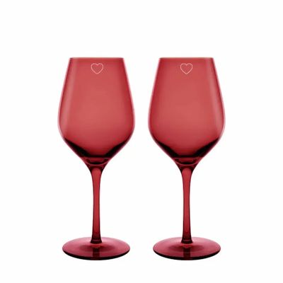Verres - Vispera Verres à vin colorés Rosal avec gravure serce - 2 pièces 480 ml - PEKALLA CRISTAL GLASS