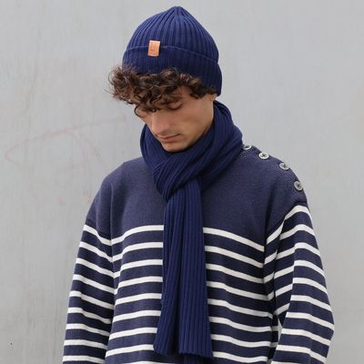 Scarves - JUAN & JULIO navy cotton scarf and hat duo - MONSIEUR CHARLI