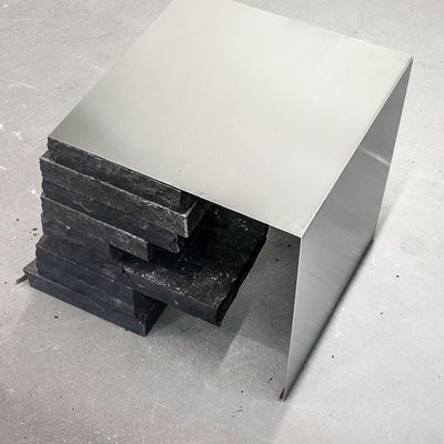 Coffee tables - Sculptural Black Basalt and Stainless Steel Coffetable [Tecton] - CASE STUDIOS