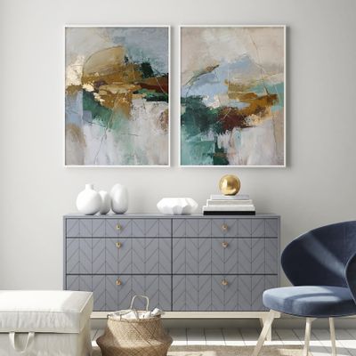 Office design and planning - « Cliff » Series of handmade textured abstract paintings - MATISS ART STUDIO