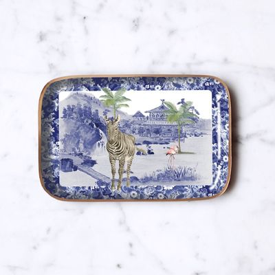 Trays - Zebra and pink flamingos enamelled tray - PARADISIO IMAGINARIUM