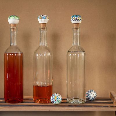 Assiettes au quotidien - Bouchon de bouteille en céramique et en liège FLORAL - TRANQUILLO