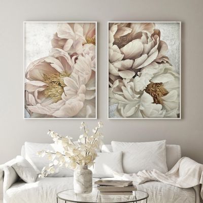 Office design and planning - « Peonies » Series of handmade textured abstract paintings - MATISS ART STUDIO