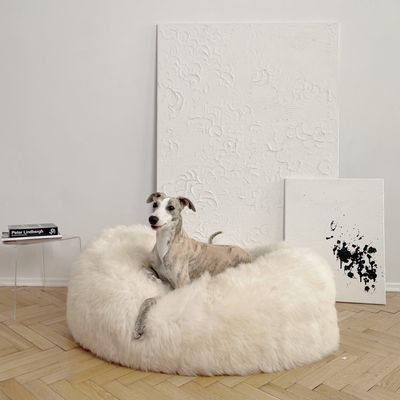 Lits - Lit Ovale pour Animal en Peau de Mouton Naturelle – Blanc - MELLOW CONCEPT STORE