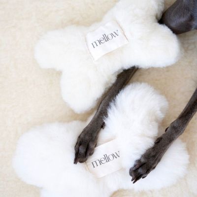 Decorative objects - Natural Sheepskin Dog Toy: Bone - White - MELLOW CONCEPT STORE