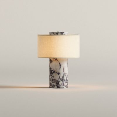 Lampes de bureau - Auríe Portable Lamp in Linen & Calacatta Viola Marble - BLOSSHOLM