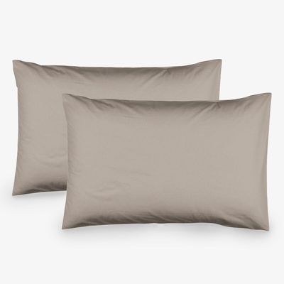 Linge de lit - Ensemble de 2 taies d'oreiller en coton, 50 x 70 cm, gris - DILIOS