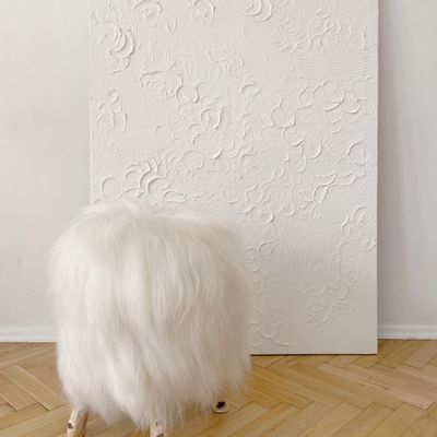 Stools - Wooden Natural Sheepskin Stool - MELLOW CONCEPT STORE