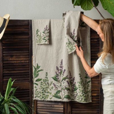 Serviettes de bain - Serviette de Baine en Lin Lavé  │ HERBES FINES - LINOROOM 100% LINEN TEXTILES