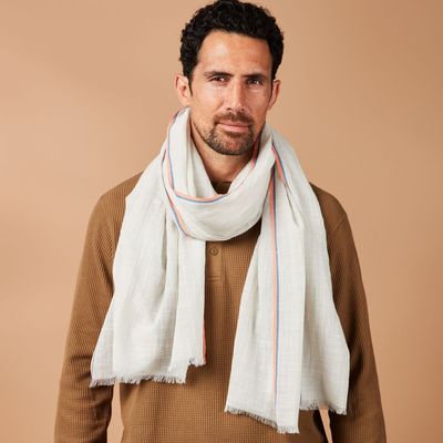 Foulards et écharpes - Chèche homme rayé bleu ciel blanc SIDI KAOUKI - AV08 PARIS